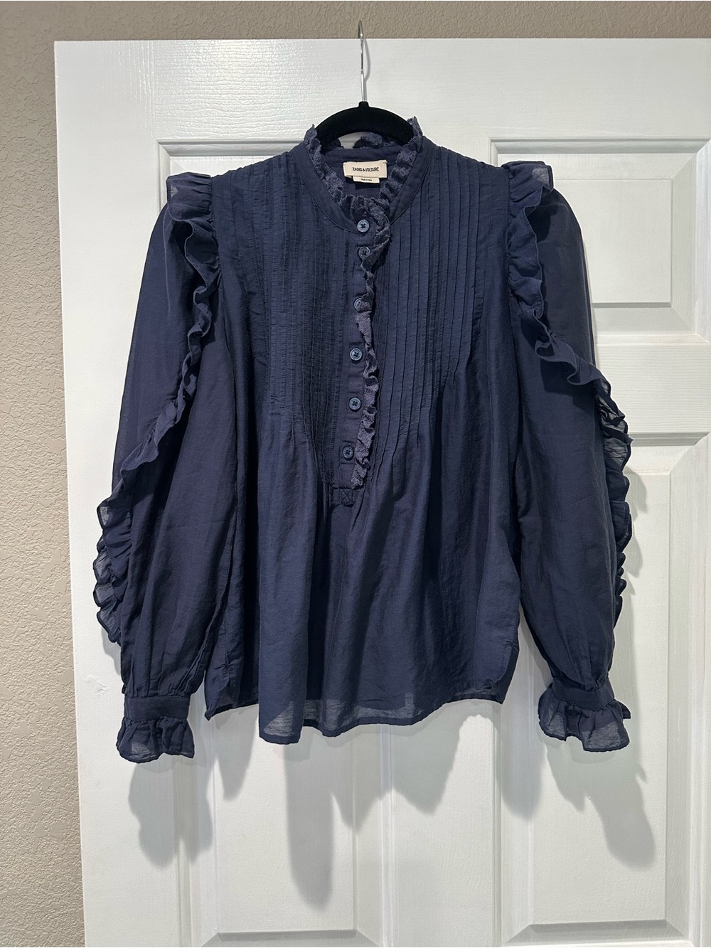 Zadig & Voltaire Timmy Tomboy Ruffle Blouse Navy Blue XS
